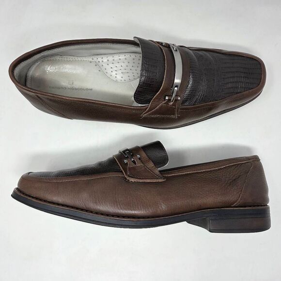 SANDRO MOSCOLONI MENS 12 D BROWN LEATHER COMFORT BIT LOAFERS APRON TOE - Picture 1 of 8
